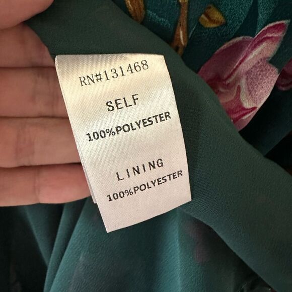 Fate Teal Floral Smocked Handkerchief Long Sleeve Mini Dress Size S - Picture 5 of 7